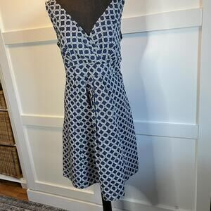 Lands End Navy Blue / White Patterned Dress